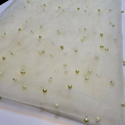 Tulle Beaded Pearl Lace Net Fabric – 58" Wide for Bridal Veils, Wedding Backdrops & Décor