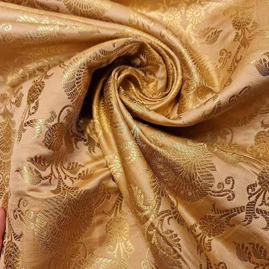 Regal Floral Pattern Indian Banarasi Brocade Fabric – 44" Wide Premium Jacquard Dress & Craft Material