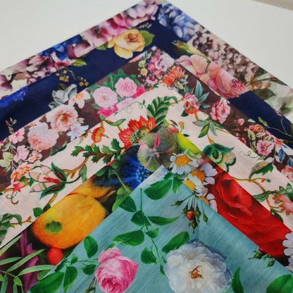 Bundle of 6 Floral Digital Print Lawn Polycotton Fat Quarter Quilting Patchwork Craft Fabric 50x50cm Material
