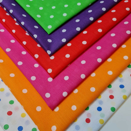 6pcs Polycotton Polka Dot Craft 50x50cm Fat Quarters Material Patchwork, Quilting Fabric