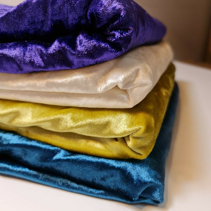 Crushed Velvet Stretch Velour Fabric – 58" Wide Plain Solid Colours Premium Material for Dresses, Crafts Projects