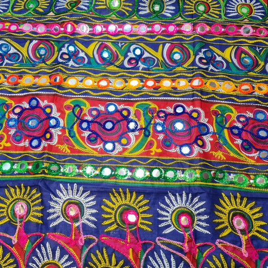 100% Cotton Rajasthani Mirror-Embroidered Fabric – Suzani, Rangoli & Boho Banjara Designs, 44" Wide for Dress & Craft