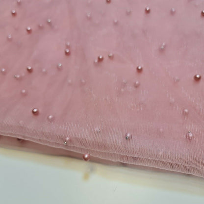 Tulle Beaded Pearl Lace Net Fabric – 58" Wide for Bridal Veils, Wedding Backdrops & Décor
