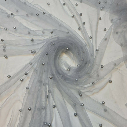 Tulle Beaded Pearl Lace Net Fabric – 58" Wide for Bridal Veils, Wedding Backdrops & Décor