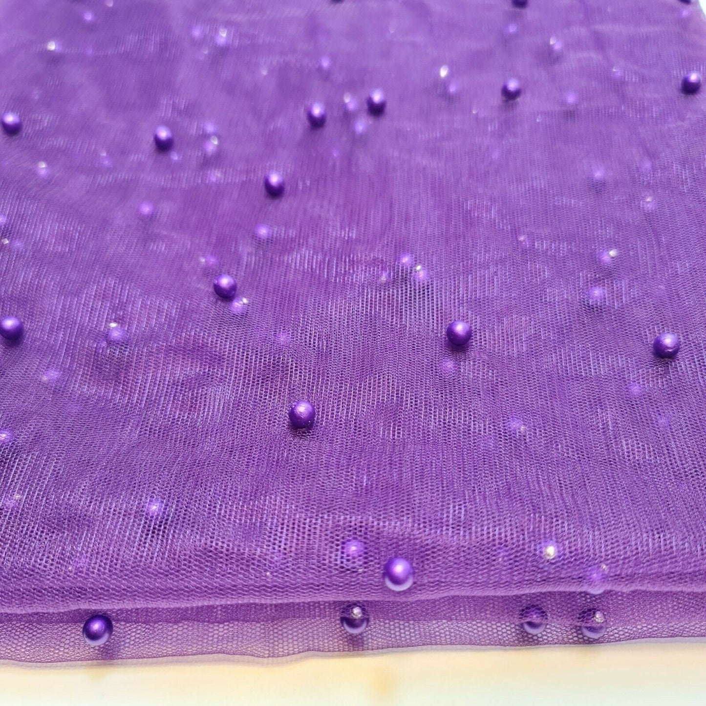 Tulle Beaded Pearl Lace Net Fabric – 58" Wide for Bridal Veils, Wedding Backdrops & Décor