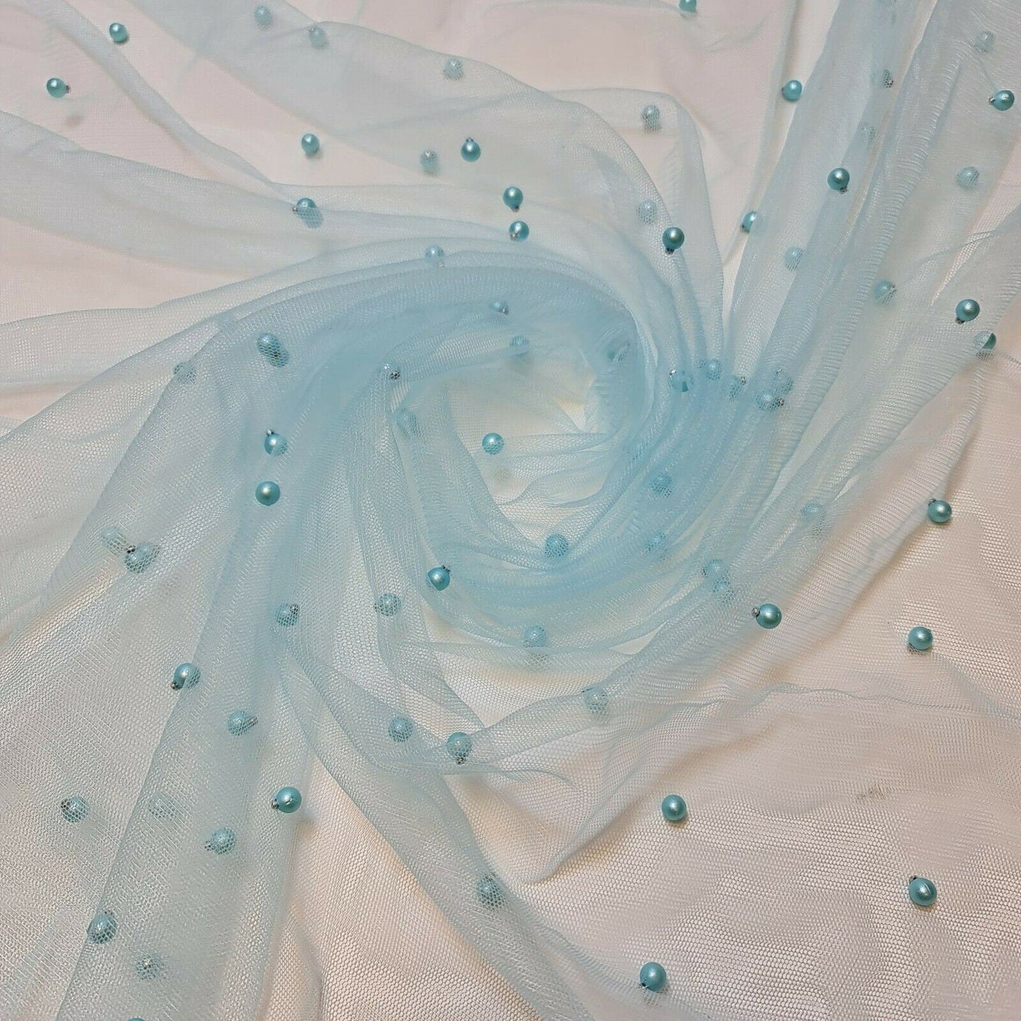 Tulle Beaded Pearl Lace Net Fabric – 58" Wide for Bridal Veils, Wedding Backdrops & Décor