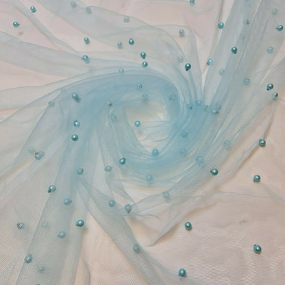Tulle Beaded Pearl Lace Net Fabric – 58" Wide for Bridal Veils, Wedding Backdrops & Décor