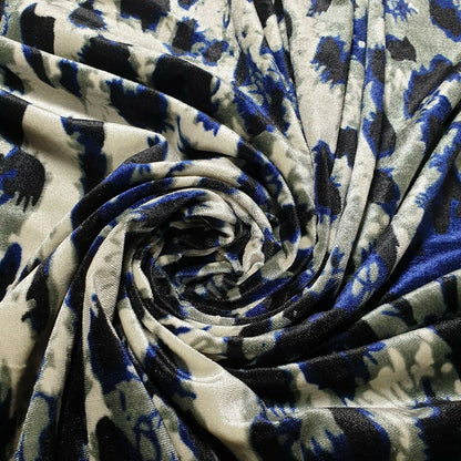 Stretch Animal & Floral Printed Velvet Fabric – 58" Wide Soft Upholstery, Patchwork & Craft Material
