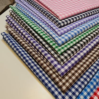 Polycotton Gingham Check Fabric – 1/8", 1/4", 1" Checks | Dress, Craft & Uniform Material (44” Wide, Sold by the Meter)