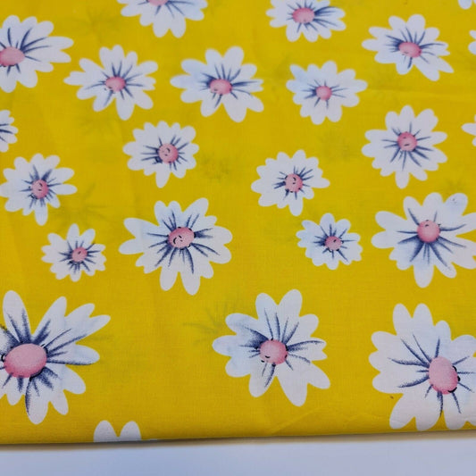 Yellow 100% Cotton Poplin Daisy Flower Fabric Dress Craft Quilting Costume Material 58" By The Meter
