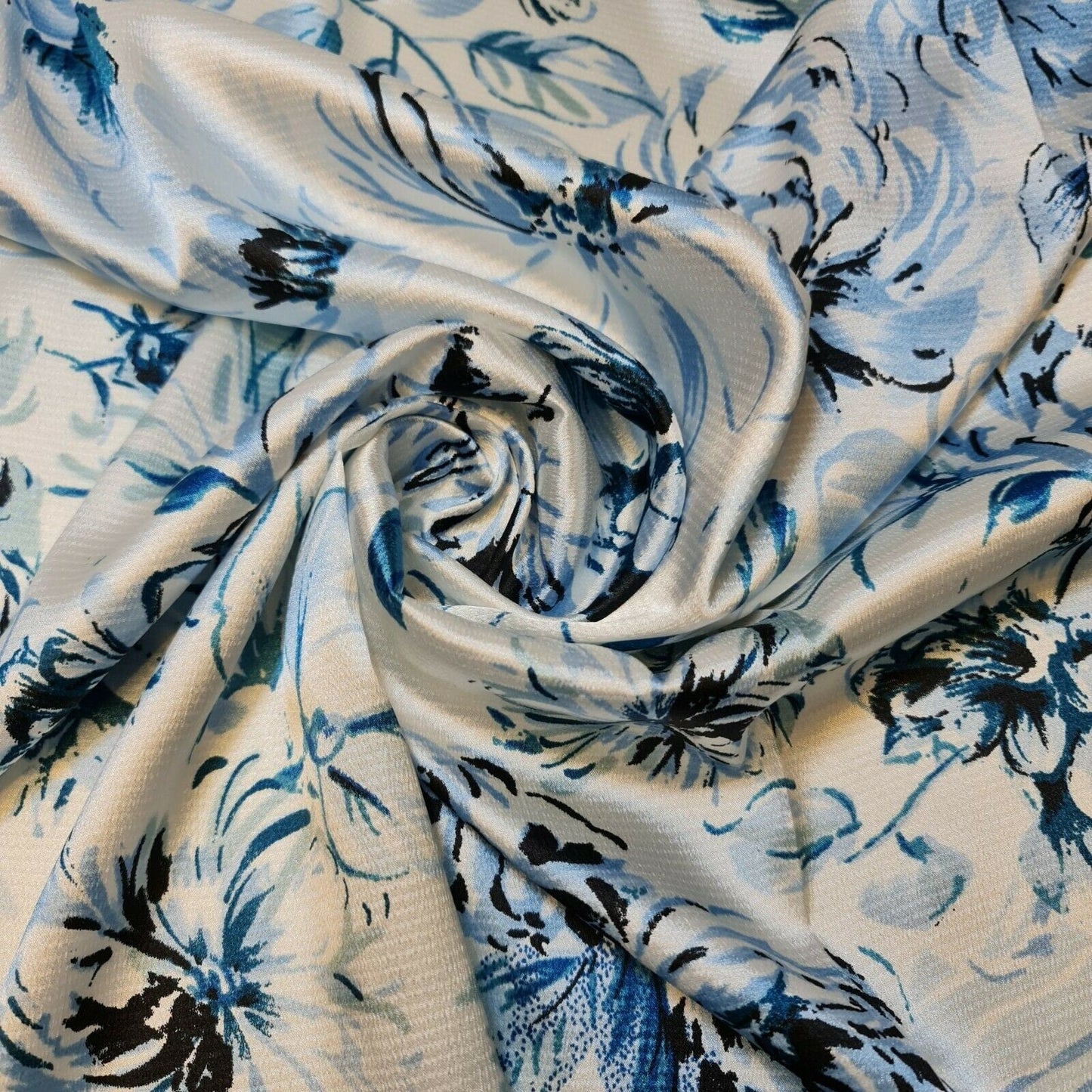 Floral Silk Satin Printed Fabric – 58" Wide Soft Silky Dress & Drape Material by the Metre