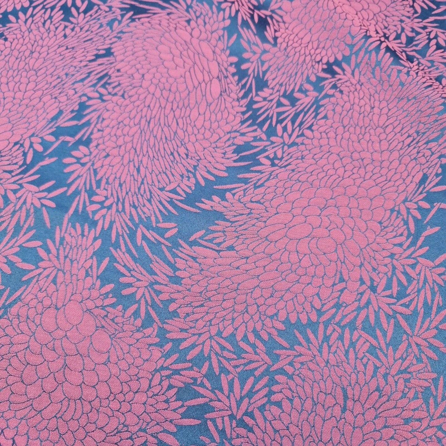 Pink Blue Floral Jacquard Reverisable Craft Dress Curtain Fabric 58" By Meter