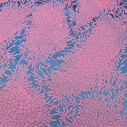 Pink Blue Floral Jacquard Reverisable Craft Dress Curtain Fabric 58" By Meter