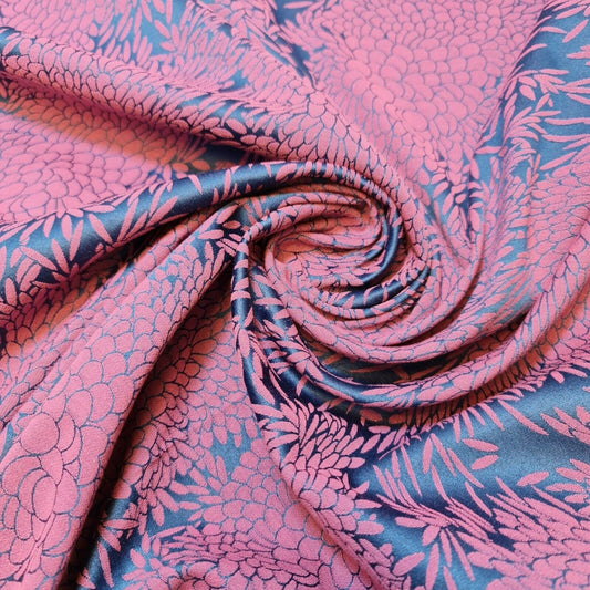 Pink Blue Floral Jacquard Reverisable Craft Dress Curtain Fabric 58" By Meter