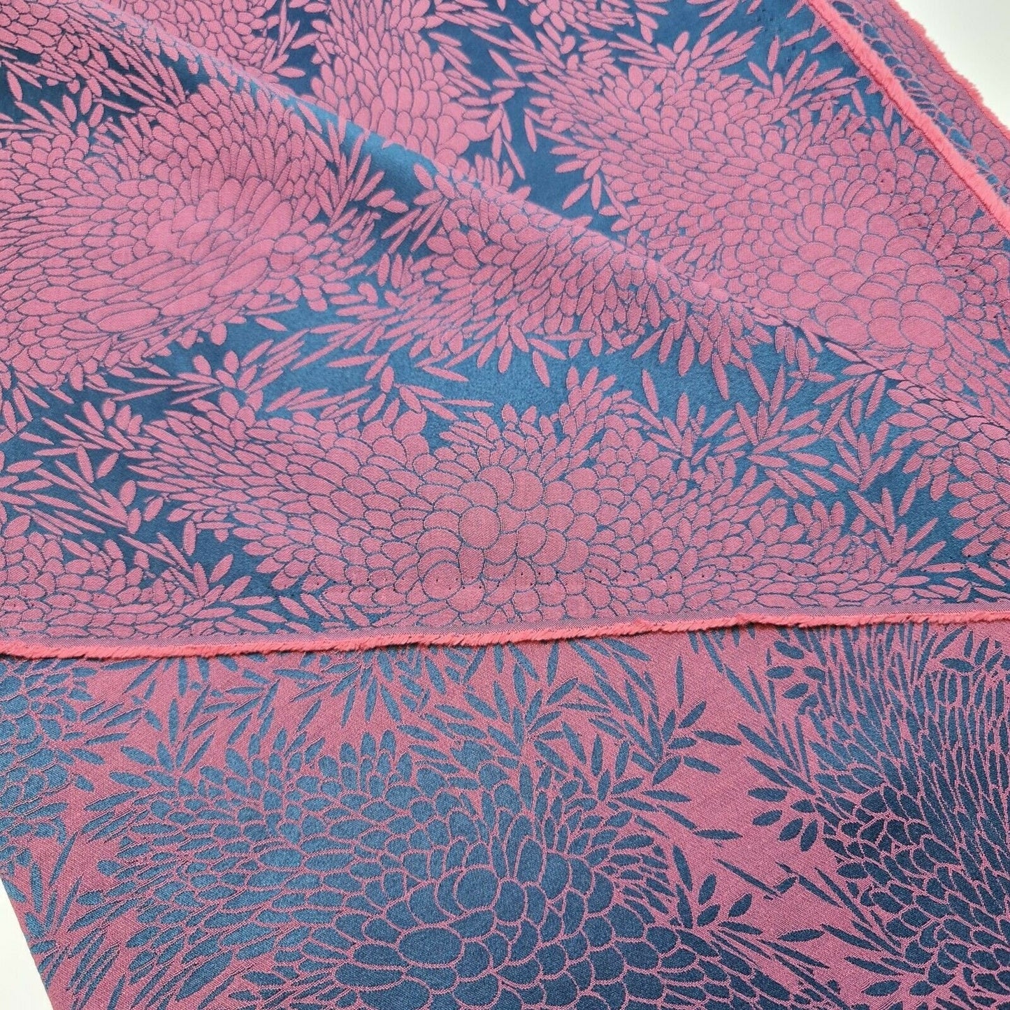 Pink Blue Floral Jacquard Reverisable Craft Dress Curtain Fabric 58" By Meter