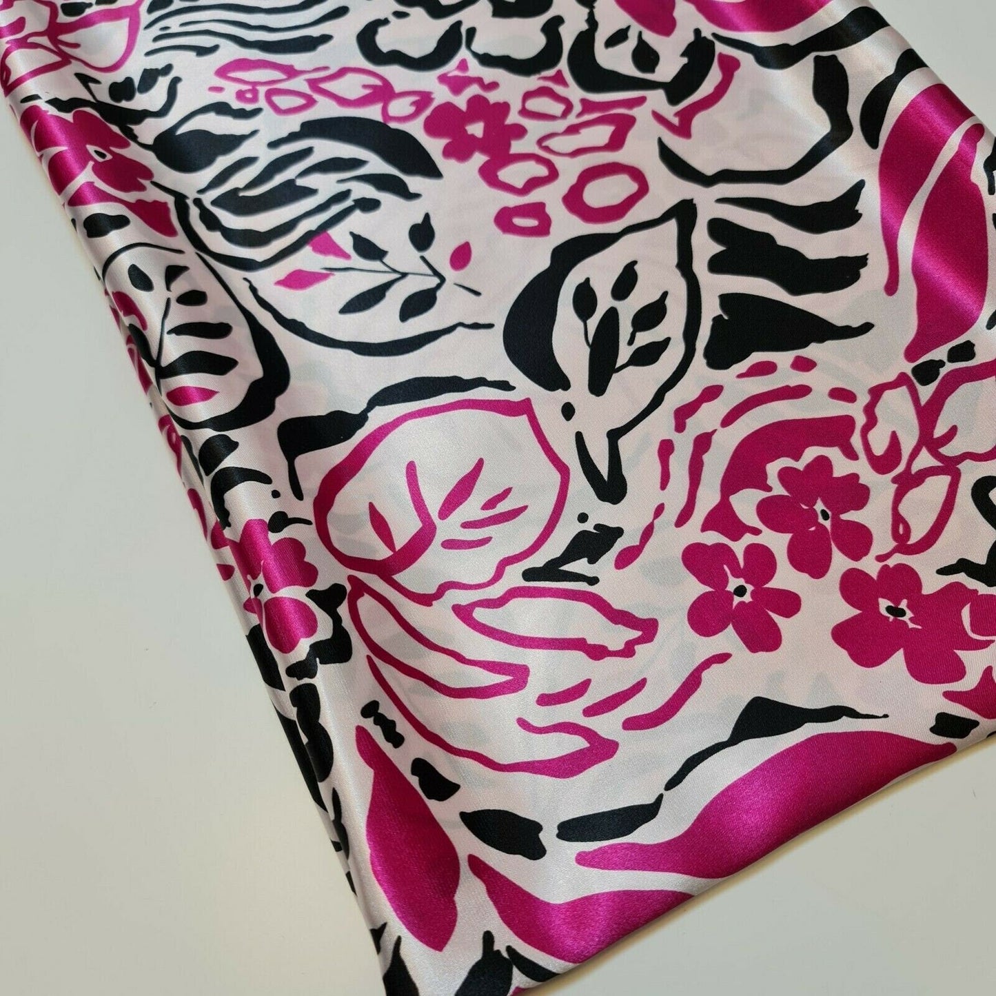 Floral Silk Satin Printed Fabric – 58" Wide Soft Silky Dress & Drape Material by the Metre