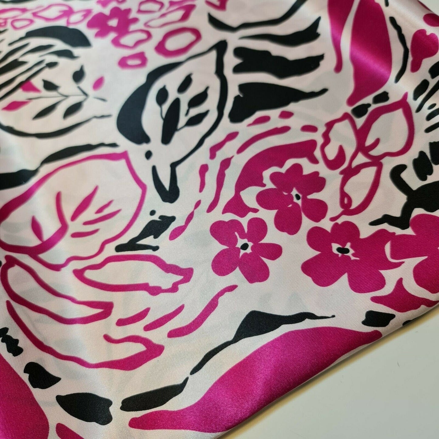 Floral Silk Satin Printed Fabric – 58" Wide Soft Silky Dress & Drape Material by the Metre