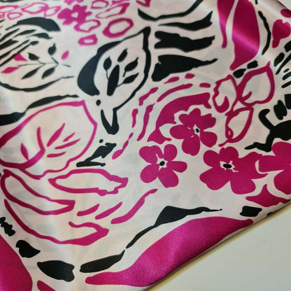 Floral Silk Satin Printed Fabric – 58" Wide Soft Silky Dress & Drape Material by the Metre