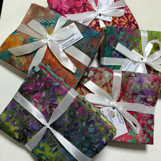Hand Printed Indonesian Batik Fat Quarter Bundles 100% Cotton Quilting Craft Patchwork Material, 5 Pack (45x55cm)