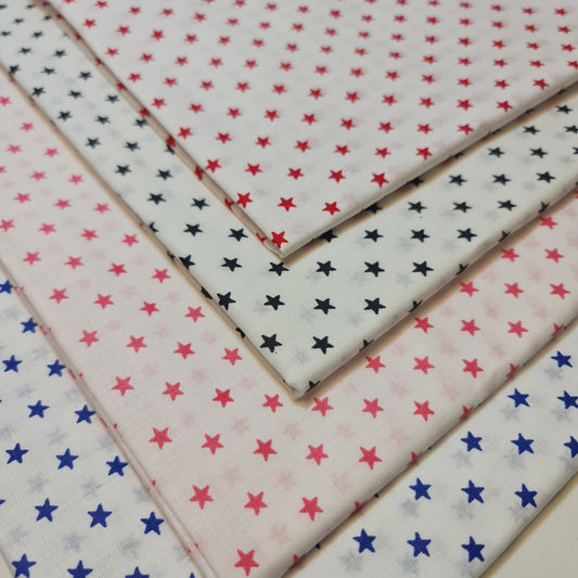 100% Cotton Poplin Star Print Fabric | White Base 44" (112cm) Wide Soft Dressmaking, Quilting & Craft Material – Sold by the Metre