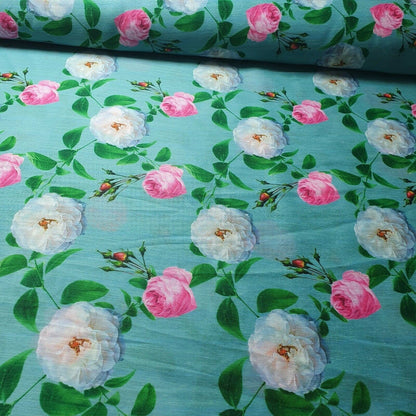 Digital Floral Print Polycotton Fabric – 44" Wide Soft Lightweight Dress & Craft Material