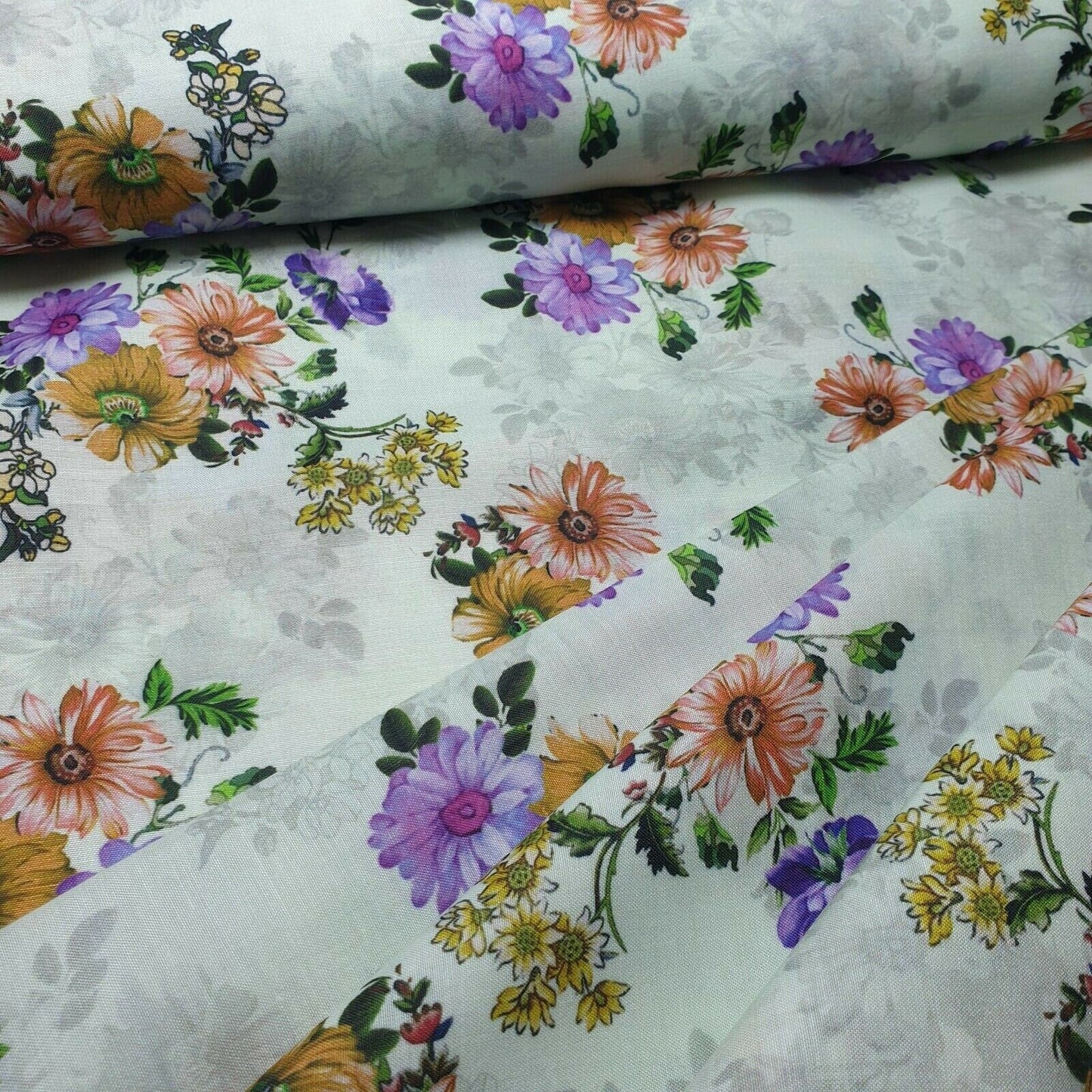 Digital Floral Print Polycotton Fabric – 44" Wide Soft Lightweight Dress & Craft Material