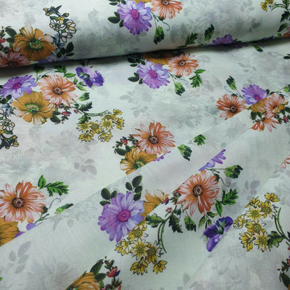 Digital Floral Print Polycotton Fabric – 44" Wide Soft Lightweight Dress & Craft Material