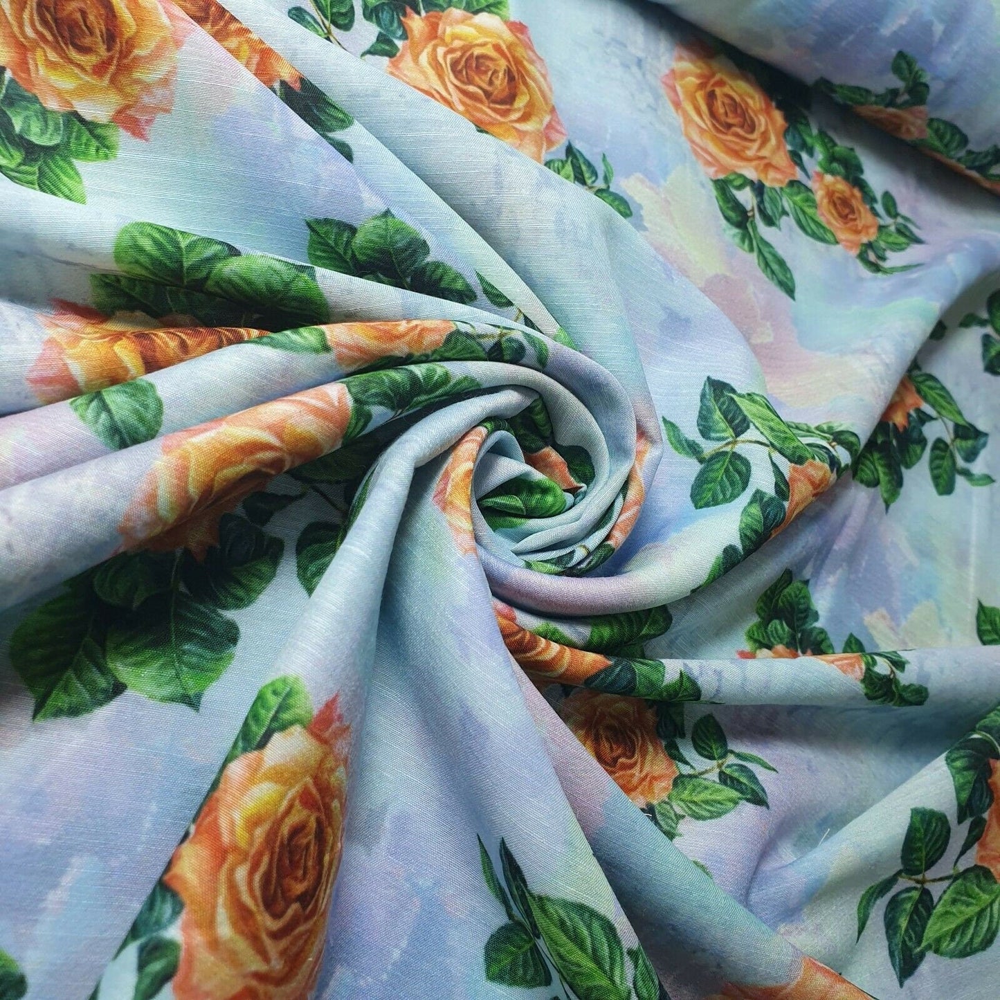 Digital Floral Print Polycotton Fabric – 44" Wide Soft Lightweight Dress & Craft Material