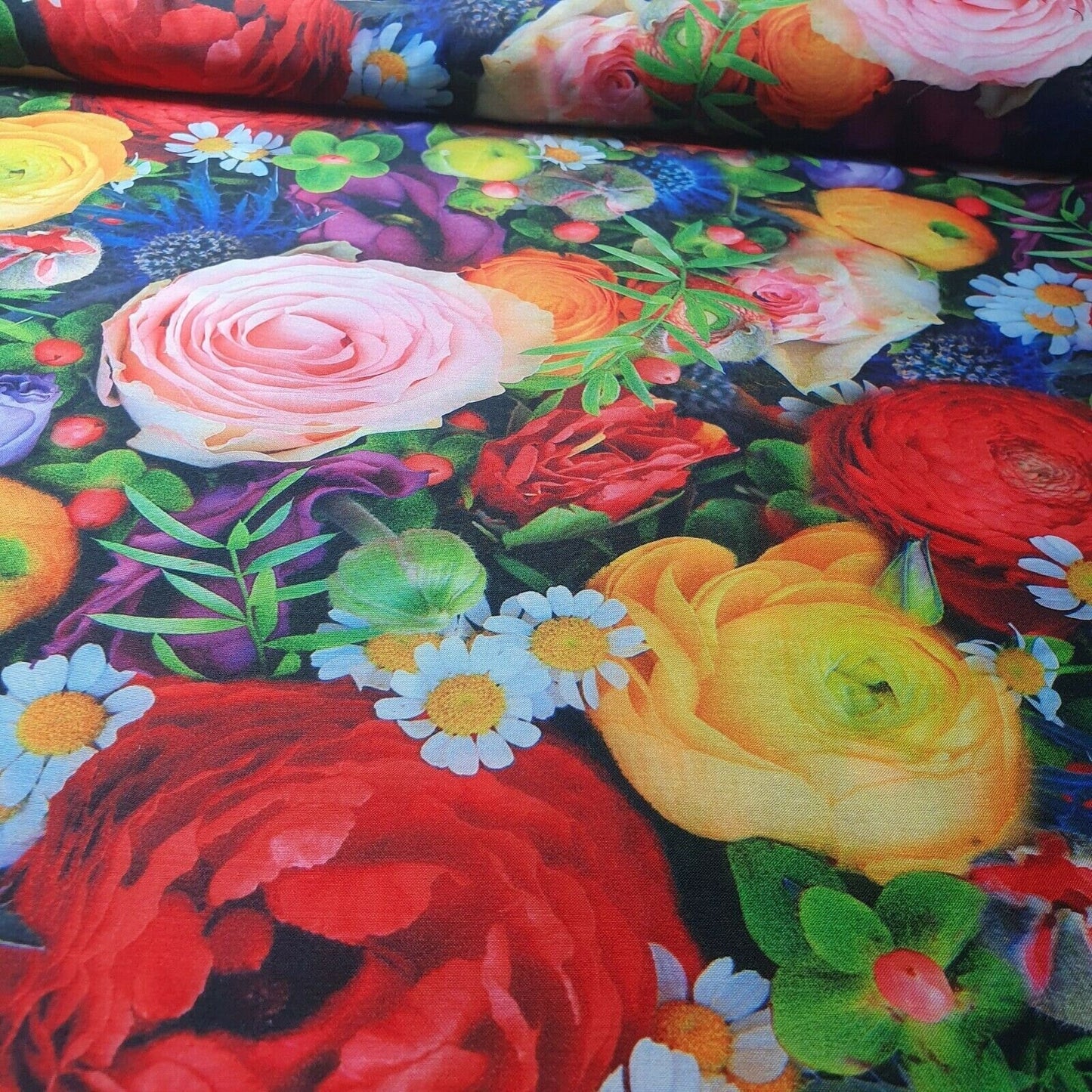 Digital Floral Print Polycotton Fabric – 44" Wide Soft Lightweight Dress & Craft Material