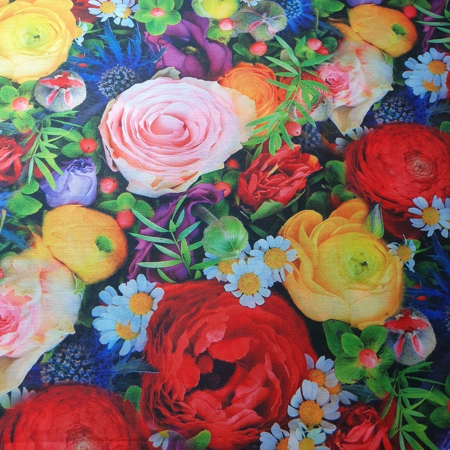 Digital Floral Print Polycotton Fabric – 44" Wide Soft Lightweight Dress & Craft Material