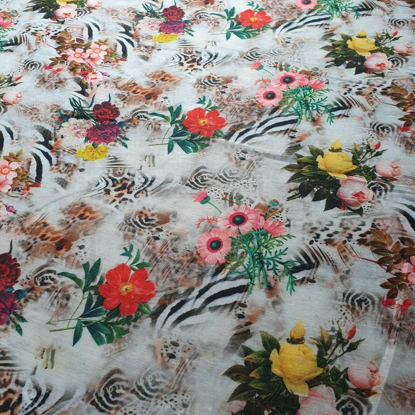 Digital Floral Print Polycotton Fabric – 44" Wide Soft Lightweight Dress & Craft Material