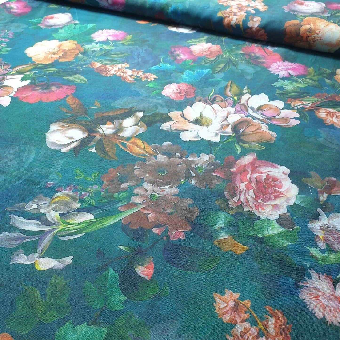 Digital Floral Print Polycotton Fabric – 44" Wide Soft Lightweight Dress & Craft Material