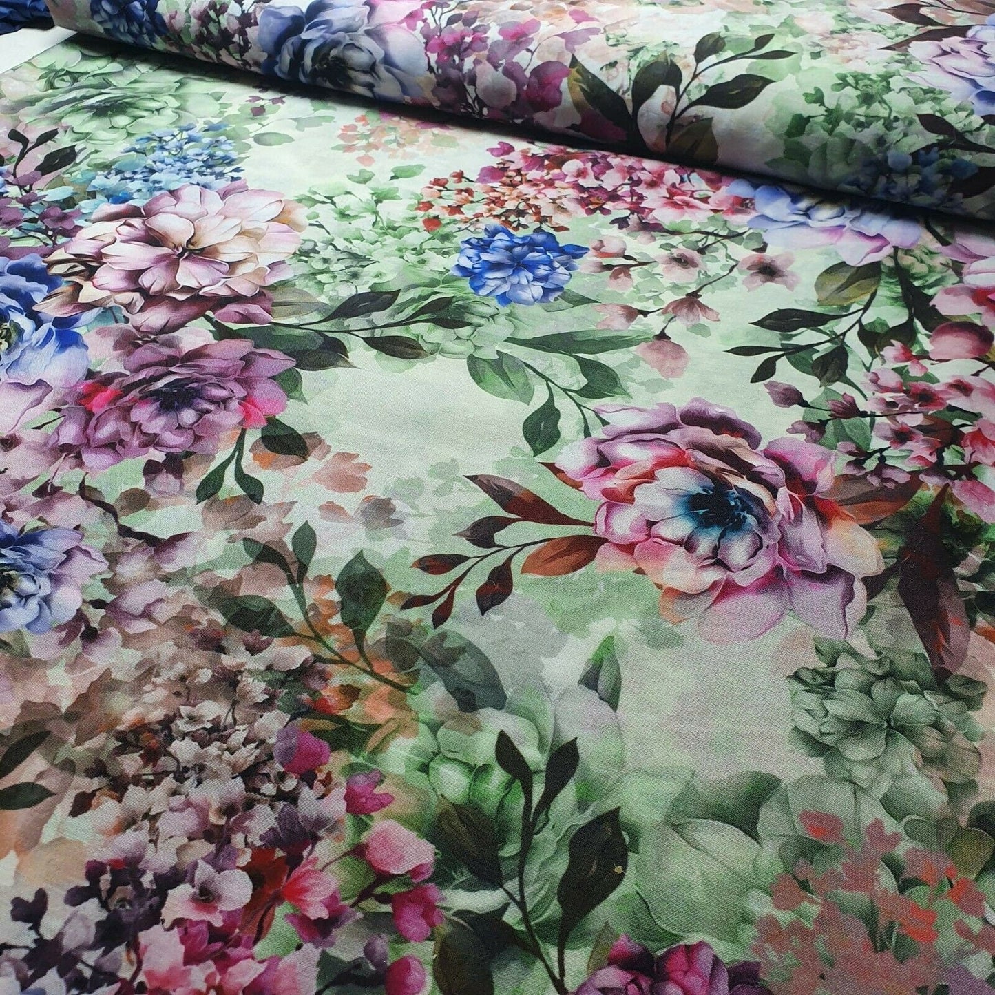 Digital Floral Print Polycotton Fabric – 44" Wide Soft Lightweight Dress & Craft Material