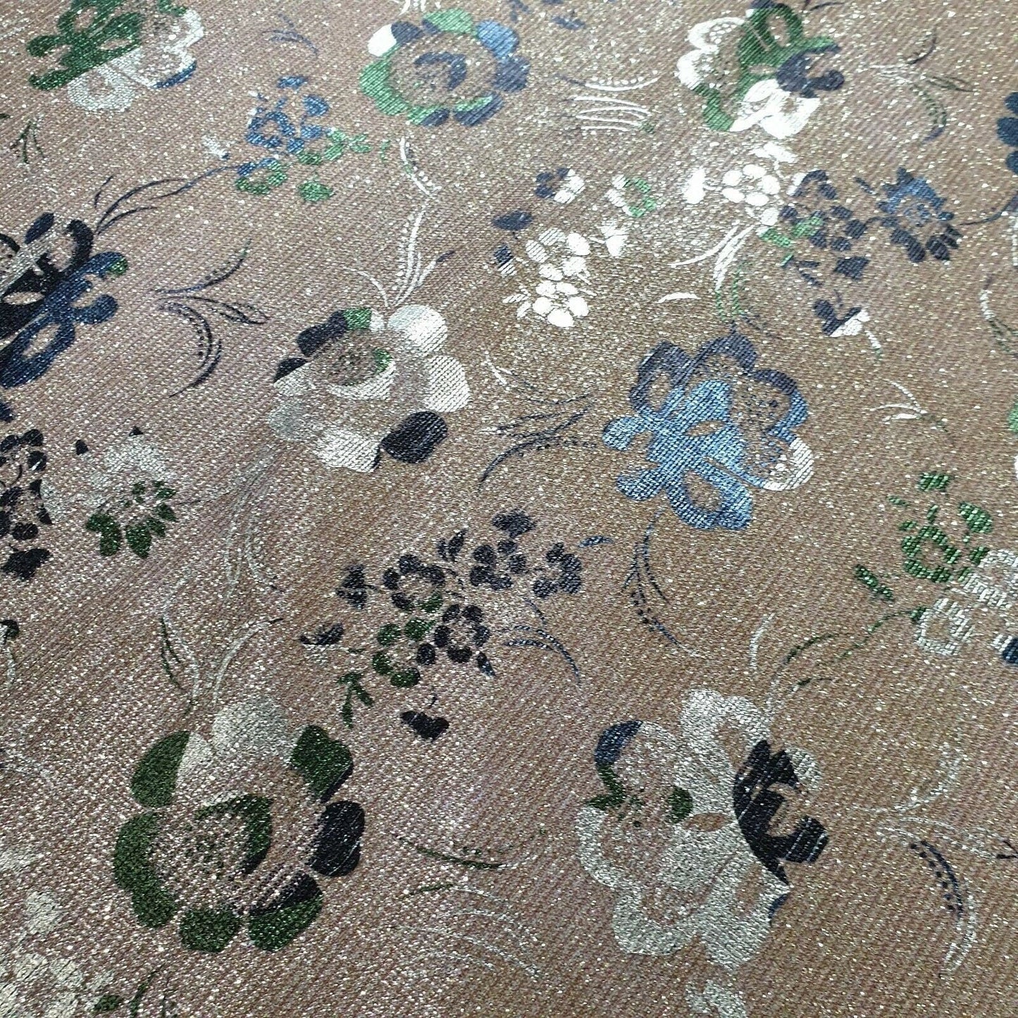 Shimmer Moonlight Floral Printed Glitter Nylon Fabric – 58" Wide Stretch Backdrop, Dress & Craft Material