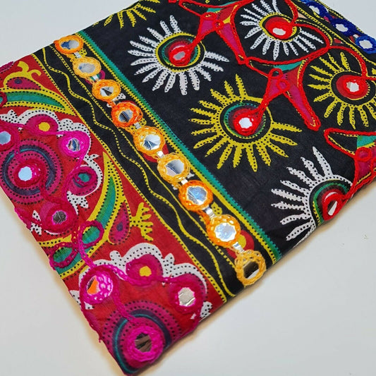Cotton Indian Ethnic Mirror Embroidery Suzani Rangoli Boho Banjara Fabric 44" (Design 6)