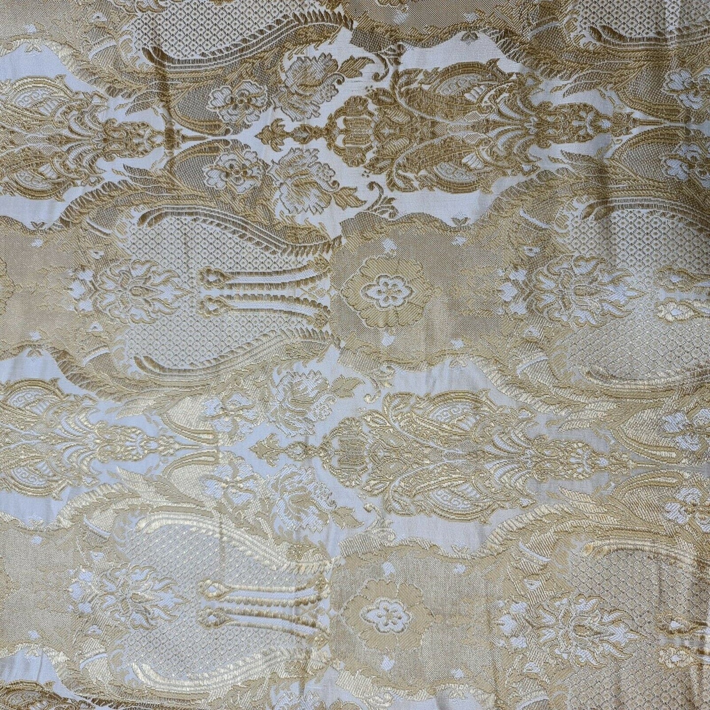 Ornamental Damask Banarasi Brocade Fabric – Premium Indian Gold Metallic Jacquard Material 44" Wide