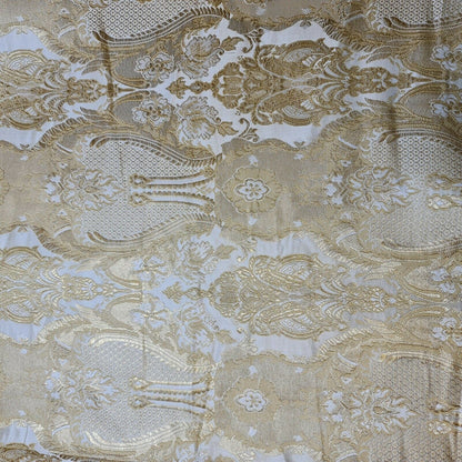 Ornamental Damask Banarasi Brocade Fabric – Premium Indian Gold Metallic Jacquard Material 44" Wide