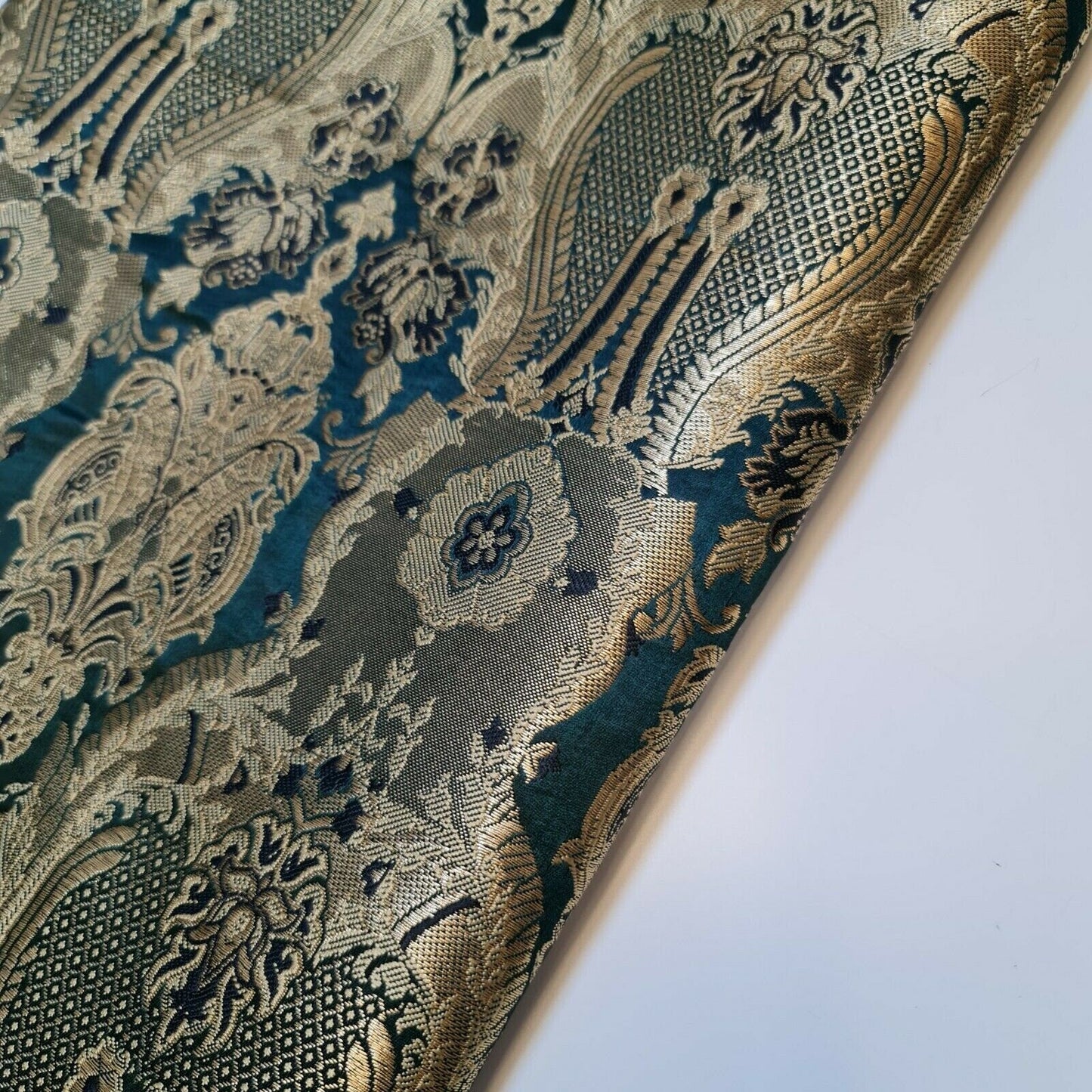 Ornamental Damask Banarasi Brocade Fabric – Premium Indian Gold Metallic Jacquard Material 44" Wide