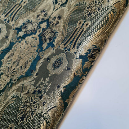Ornamental Damask Banarasi Brocade Fabric – Premium Indian Gold Metallic Jacquard Material 44" Wide