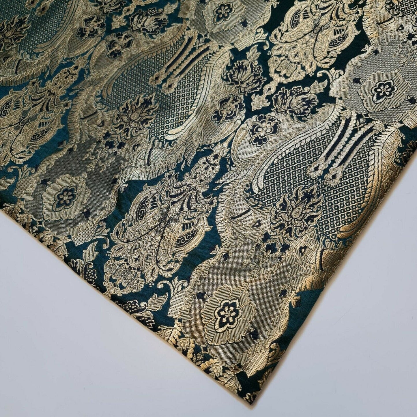 Ornamental Damask Banarasi Brocade Fabric – Premium Indian Gold Metallic Jacquard Material 44" Wide