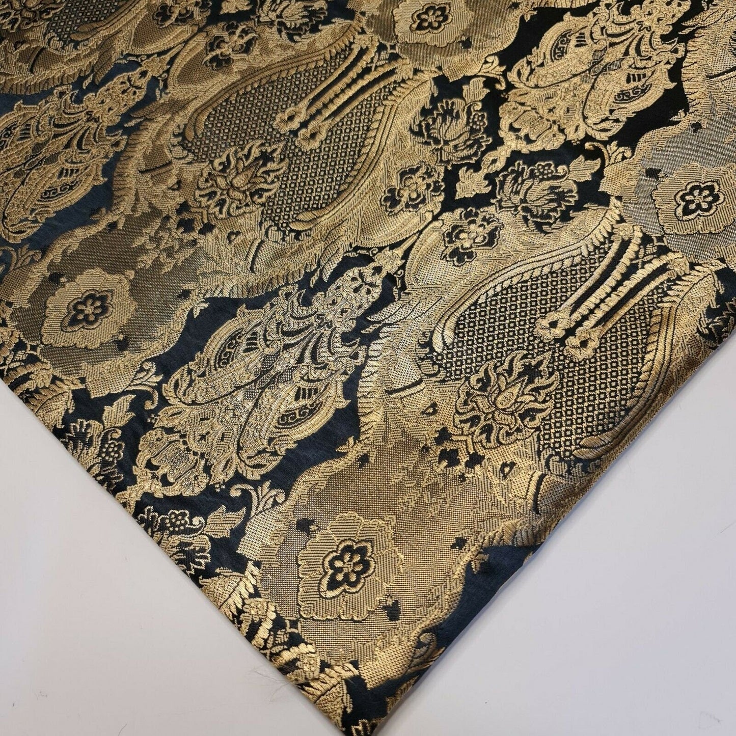 Ornamental Damask Banarasi Brocade Fabric – Premium Indian Gold Metallic Jacquard Material 44" Wide