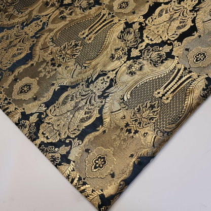 Ornamental Damask Banarasi Brocade Fabric – Premium Indian Gold Metallic Jacquard Material 44" Wide