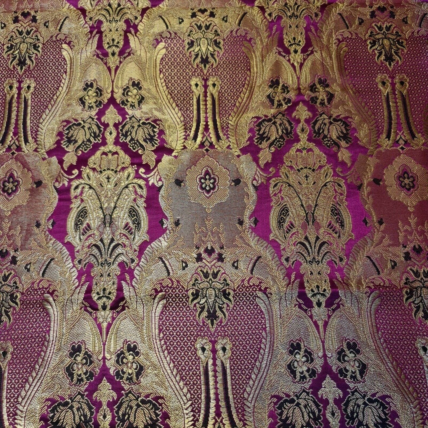 Ornamental Damask Banarasi Brocade Fabric – Premium Indian Gold Metallic Jacquard Material 44" Wide