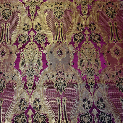 Ornamental Damask Banarasi Brocade Fabric – Premium Indian Gold Metallic Jacquard Material 44" Wide