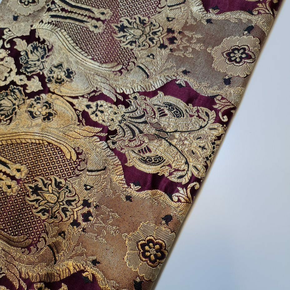 Ornamental Damask Banarasi Brocade Fabric – Premium Indian Gold Metallic Jacquard Material 44" Wide