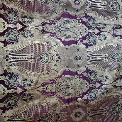 Ornamental Damask Banarasi Brocade Fabric – Premium Indian Gold Metallic Jacquard Material 44" Wide