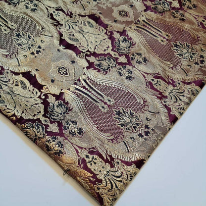 Ornamental Damask Banarasi Brocade Fabric – Premium Indian Gold Metallic Jacquard Material 44" Wide