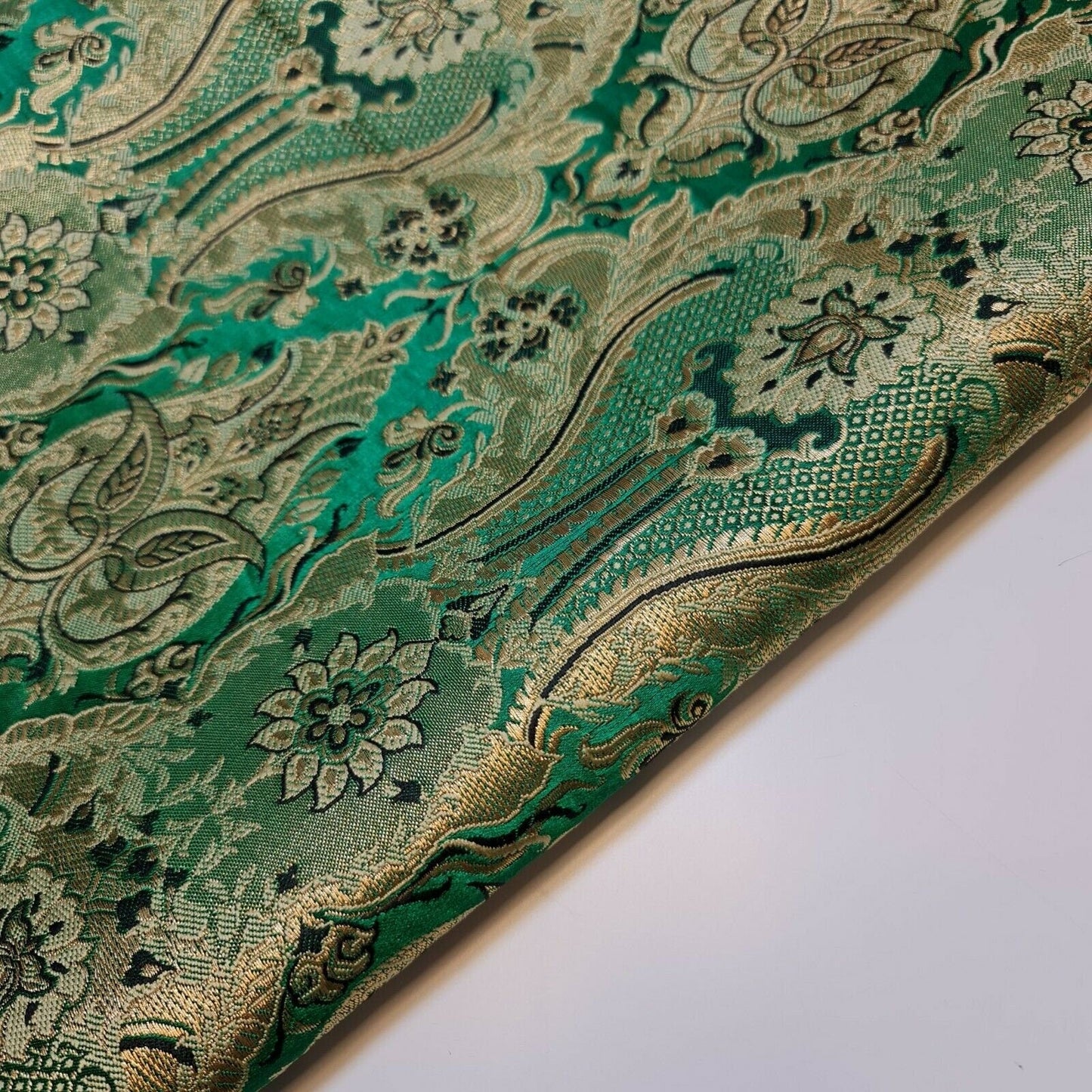 Ornamental Damask Banarasi Brocade Fabric – Premium Indian Gold Metallic Jacquard Material 44" Wide