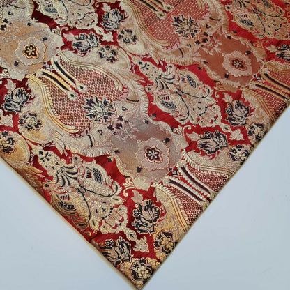 Ornamental Damask Banarasi Brocade Fabric – Premium Indian Gold Metallic Jacquard Material 44" Wide