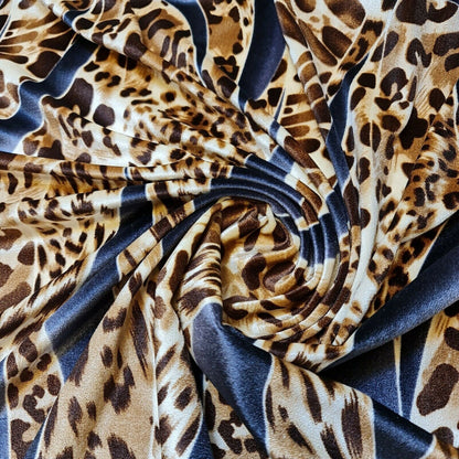Stretch Animal & Floral Printed Velvet Fabric – 58" Wide Soft Upholstery, Patchwork & Craft Material
